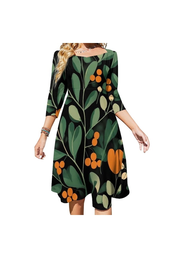 Dark Floral Botanical Art Print Women's Fall Dresses Casual Loose Flowy Swing Shift Dress