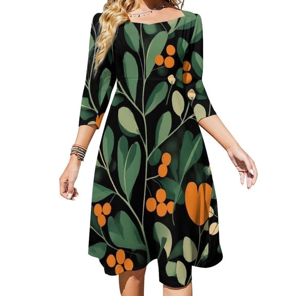 Dark Floral Botanical Art Print Womens Summer Dress Tie Back A Line Flare Dress