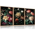 thumbnail image 1 of Dark Floral Canvas Wall Art Set, Framed Vintage Moody Flower Wall Decor, Large Black Botanical Wall Painting, Academia Art Print 3 Piece 24x36 Inches for Living Room, Bedroom, Office, 1 of 6