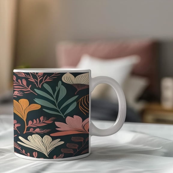 Dark Floral Coffee Mug Boho Botanil Tea Cup, Plant Lover Gift.