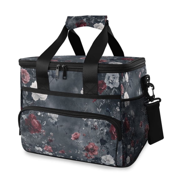 Dark Floral Design Insulated Lunch Bag 15L Cooler Box for Women Men Work Camping Beach Travel