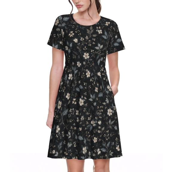 Dark Floral Dresses Short Sleeve Nightdresses for Women