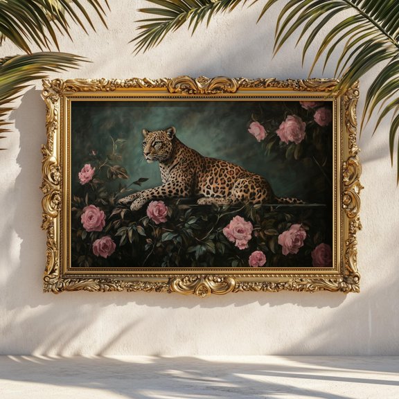Dark Floral Leopard Print Moody Victorian Baroque Wall Art Botanical Interior Home
