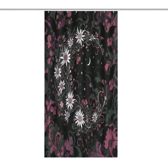 Dark Floral Moon Star Frame Print Shower Curtain,Cloth Fabric Waterproof Polyester Bathroom Home Decor Set with Hooks