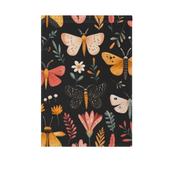 Dark Floral Moth Pattern Garden Flag Double Sided 12 x 18/28 x 40 Inch Yard Flag Home Outdoor Yard Patio Lawn Decor
