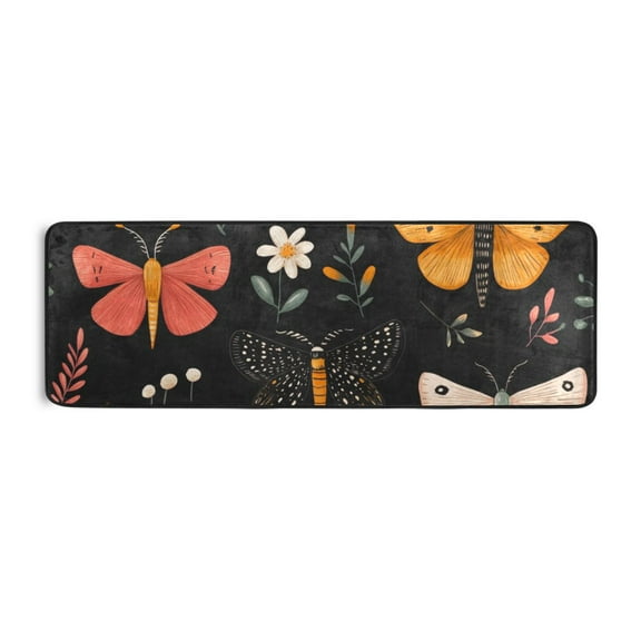 Dark Floral Moth Pattern Runner Rug for Hallways Kitchen Non Slip 2'x 6' Washable Hall Carpet for Bedroom Entryway Laundry Room
