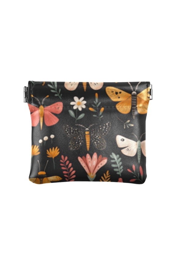 Dark Floral Moth Pattern Wallet Small PU Leather Change Pouch Wallet for Women