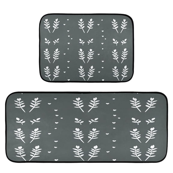 Dark Floral Pattern 2-Piece Kitchen Carpet Mat Set, Non-Slip Memory Foam, Soft for Kitchen and Living Room Use