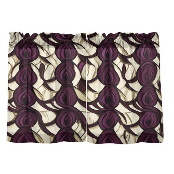 Dark Floral Pattern 27"x24" Linen Look Cafe Curtain Set with Privacy and UV Protection