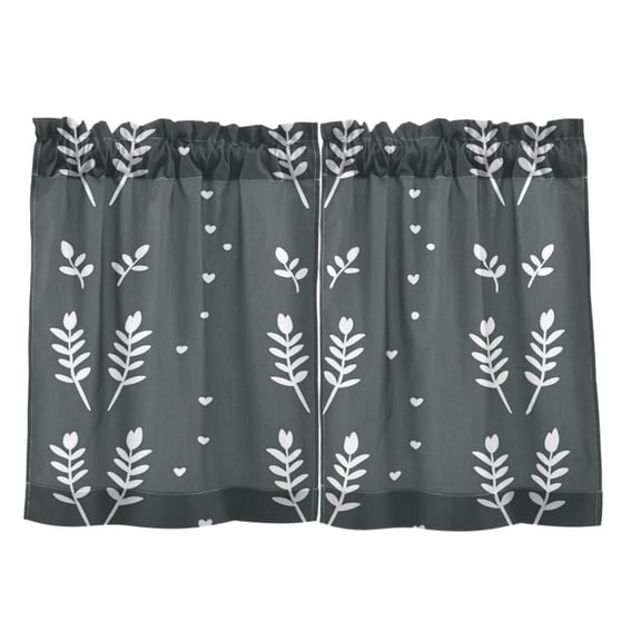 Dark Floral Pattern 27"x24" Linen Look Cafe Curtain Set with Privacy and UV Protection