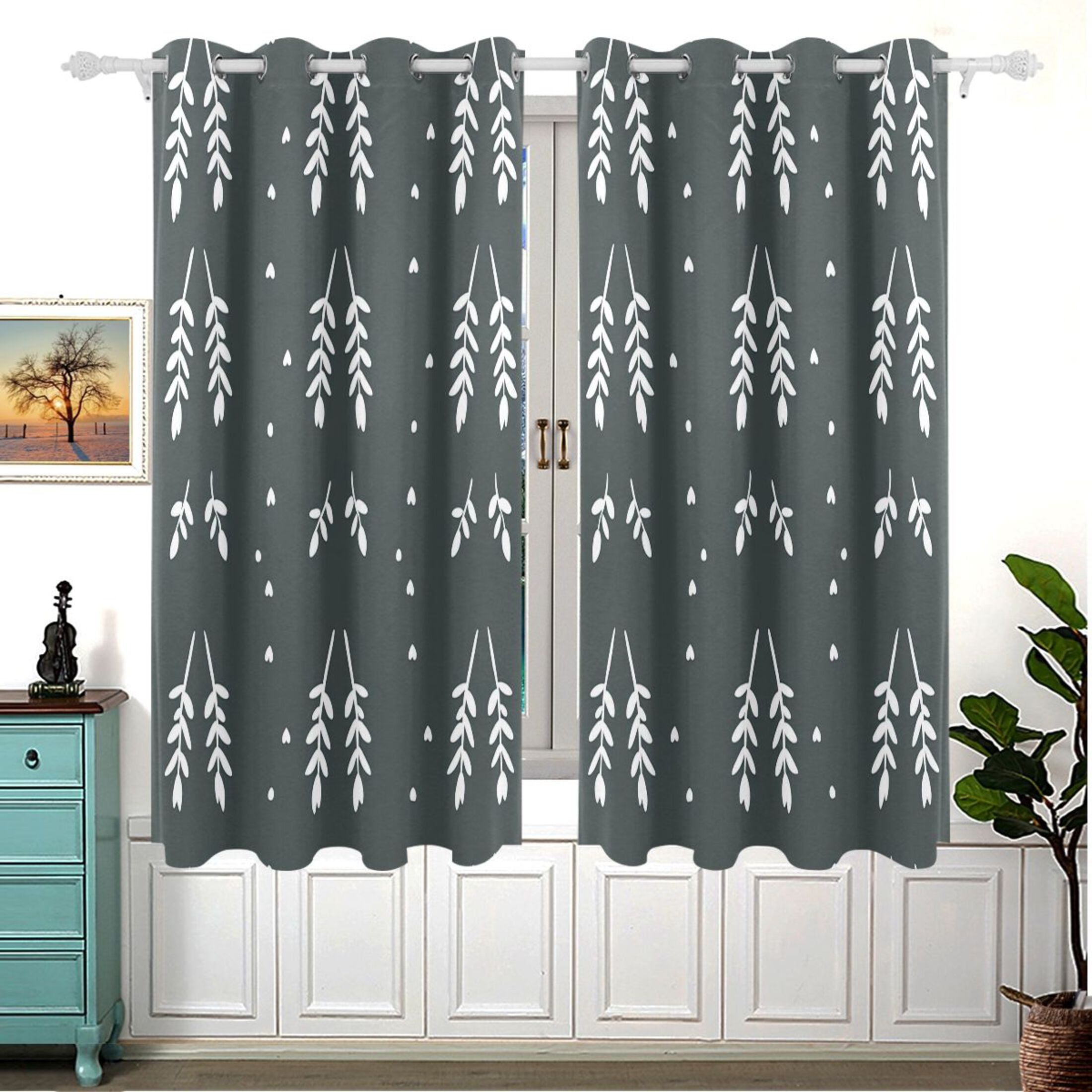 Curtain Panel Pattern Dark Floral Pattern 63x55in Window Curtain Panels 63x55in 2-Piece Heavy ...
