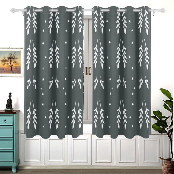 Dark Floral Pattern 63x55in Window Curtain Panels 63x55in 2-Piece Heavy Duty 80% Light Blocking
