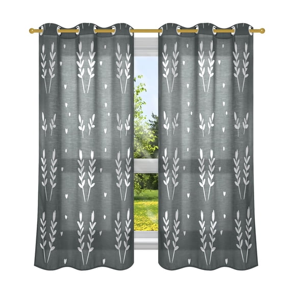 Dark Floral Pattern Breathable Sheer Curtains 63x52in Soft Light Filtering, UV Protection and Thermal Insulation