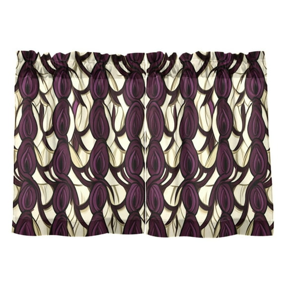 Dark Floral Pattern Kitchen Curtains Tier Set 27x24 Inch 2 Panels Semi Sheer Light Filtering Privacy UV Protection