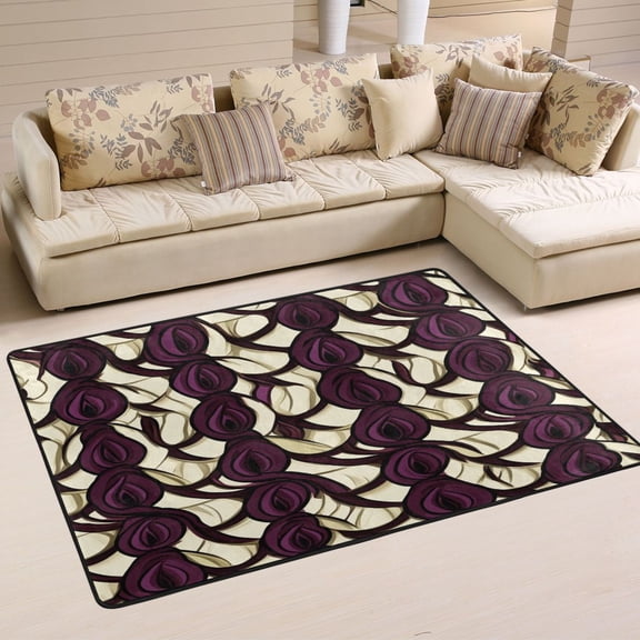 Dark Floral Pattern Soft Polyester Area Rug 36''x24'', Non Slip, Memory Foam, Water Absorbent