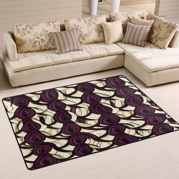 Dark Floral Pattern Soft Polyester Area Rug 72''x48'', Non Slip, Memory Foam, Water Absorbent
