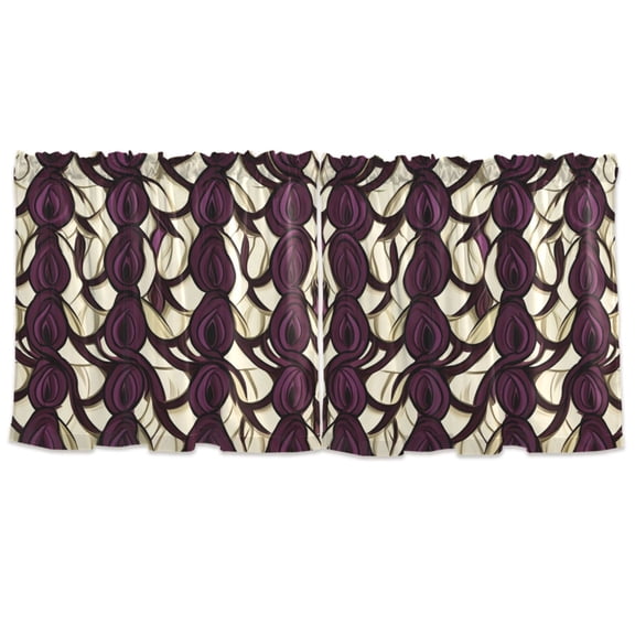 Dark Floral Pattern Tier Curtains for Kitchen 57x24 Inch Semi Sheer Light Filtering Half Window Curtains 2 Panels