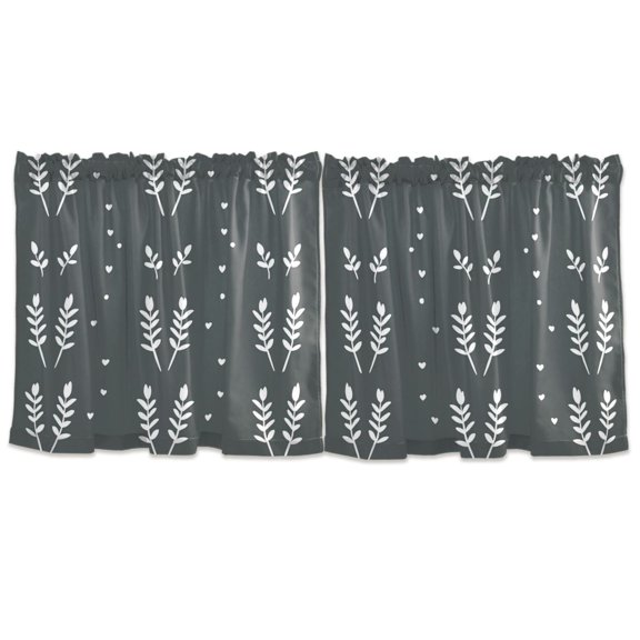 Dark Floral Pattern Tier Curtains for Kitchen 57x24 Inch Semi Sheer Light Filtering Half Window Curtains 2 Panels