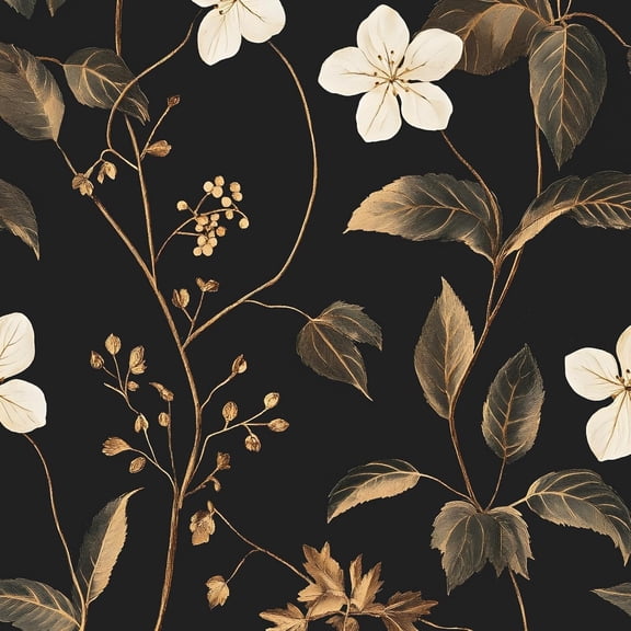 Dark Floral Peel and Stick Vintage Floral Wallpaper Vinyl Gold Leaf Contact Paper for Cabinet Waterproof Self Adhesive Wall Paper 17.5" x 118"
