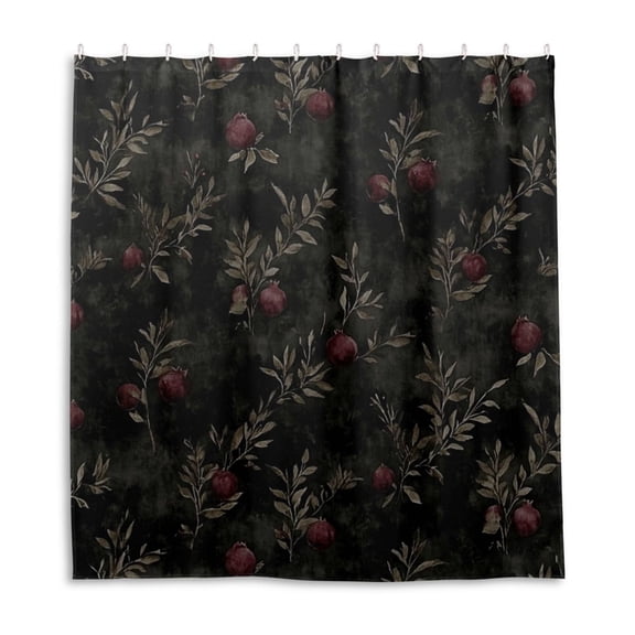 Dark Floral Pomegranate Shower Curtain Liner 66x72 Inch Waterproof Shower Curtains Decorative Bathroom with 12 Pack Hooks