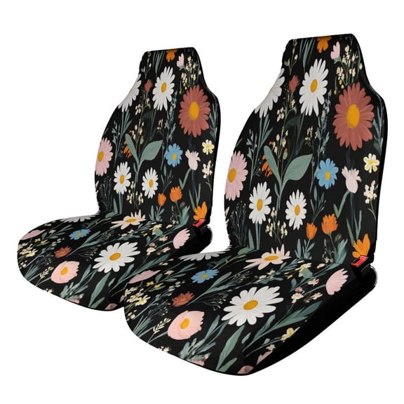 Dark Floral Print Blooming Beauty Car Seat Covers Front Seats Universal Fit for Cars SUV Truck Auto Interior Accessories
