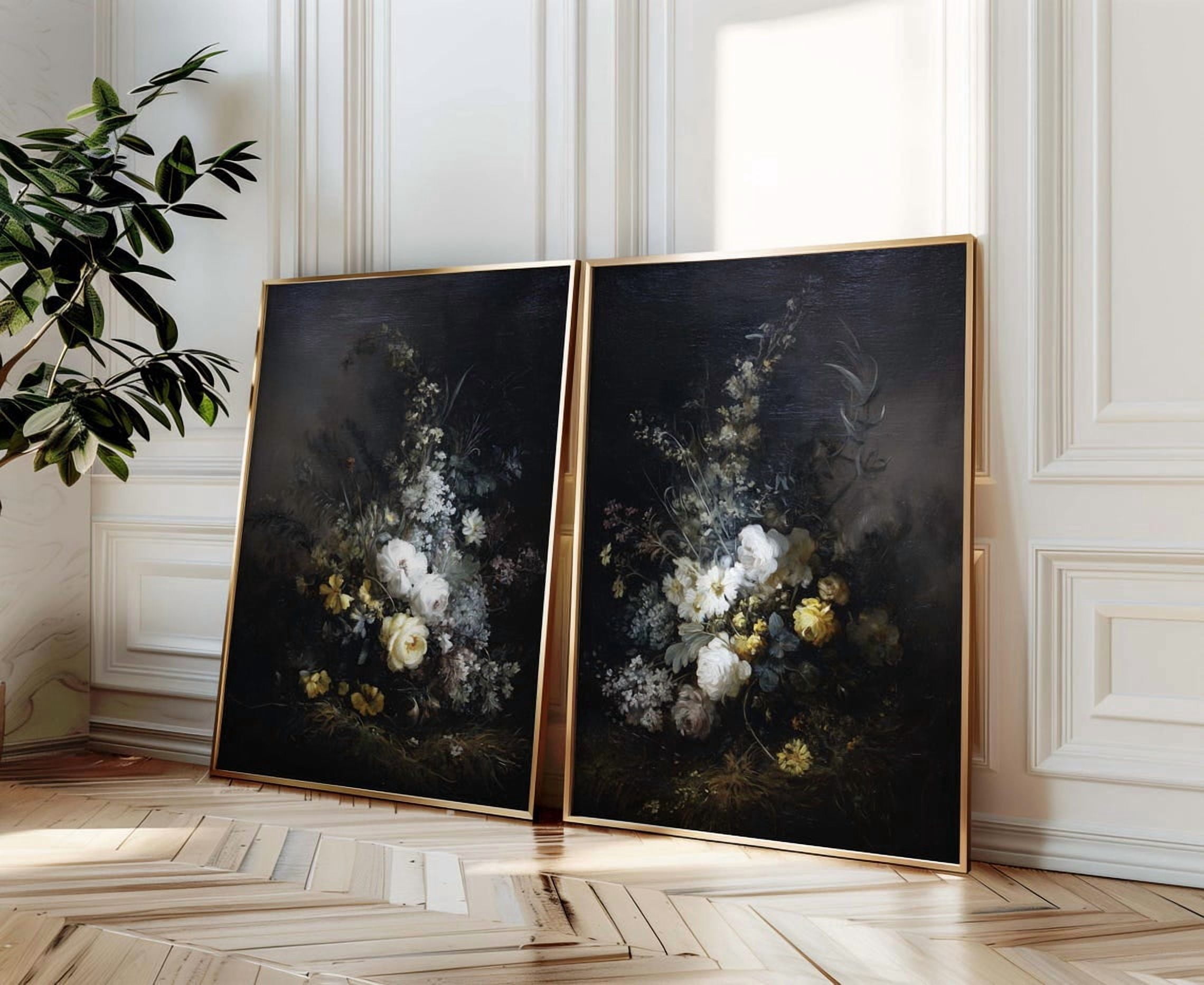 Dark Floral Prints Set Of 2, Moody Vintage Botanical Wall Art - Walmart.com