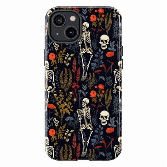 Dark Floral Skeleton Phone Case – Gothic Botanical Aesthetic Halloween Phone Case for iPhone 16 15 14 13 12 11 Pro Max