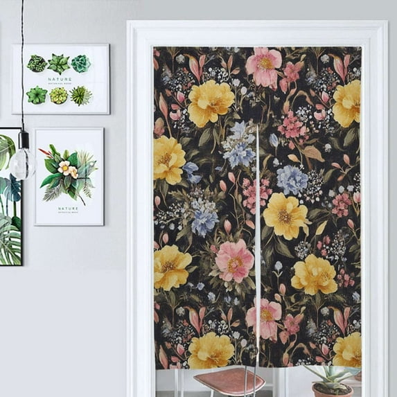 Dark Floral Textile Beautiful Blooms Pattern Door Curtain Nordic Living Room DoorCurtain Porch Partition Curtain Kitchen Rative Half Curtain
