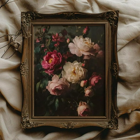 Dark Floral Wall Art Dark Academia Art Moody Wall Art Floral Decor For Bathroom Wall Art Moody Decor For Bedroom Wall Art Dark Art, 8x12 UNFRAMED