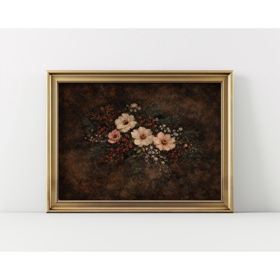 Dark Floral Wall Art Print Vintage Baroque Botanical Decor