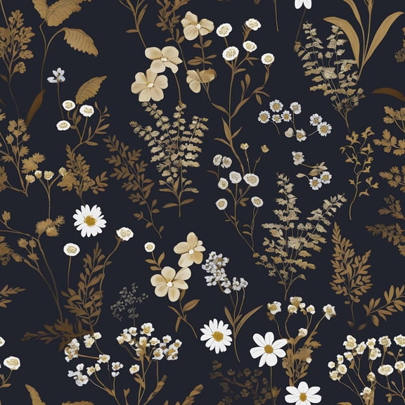 Dark Floral Wallpaper Peel and Stick 17.5in x 118in Gold Leaf Wallpaper Vinyl Waterproof Self-Adhesive Boho Navy Gold Botanical Wall Paper Mural for Bookcase Bedroom Cabinet Decor