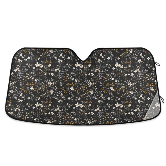 Dark Floral and Botanical Flower Car Windshield Sun Shade Foldable Car Front Window Visor Heat and UV Protection 53x23.5