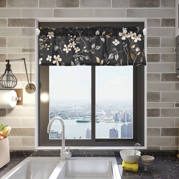 Dark Floral and Botanical Flower Valance Curtains 54"x18" Rod Pocket for Kitchen Living Room Windows Farmhouse Decor