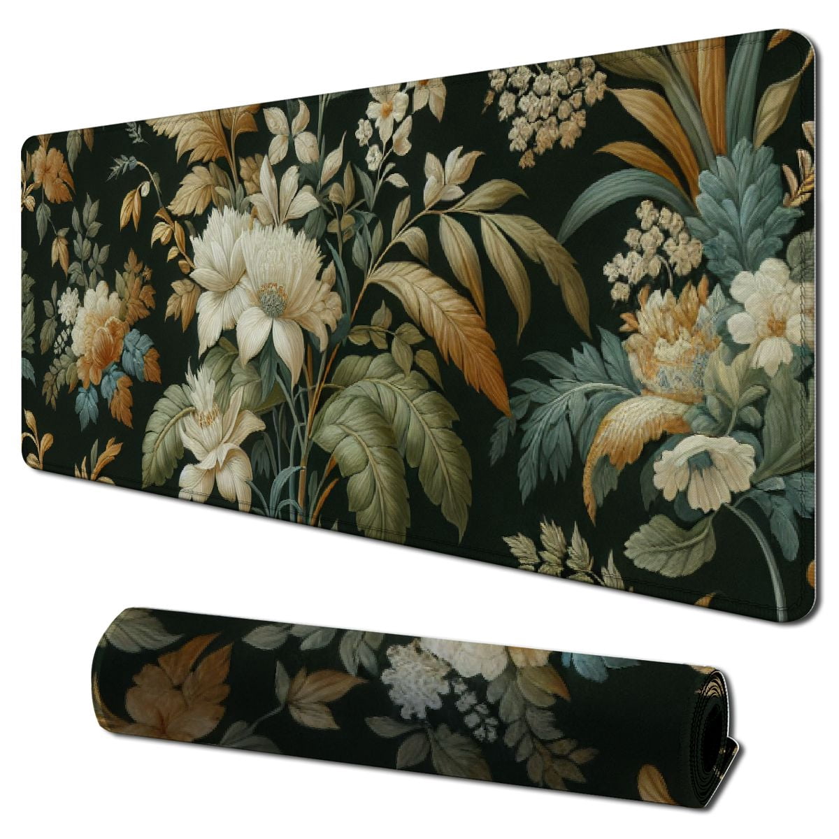 Floral Computer Mat Dark Flower Desk Mat Floral Plants Mouse Pad, Aesthetic Large Gaming ...