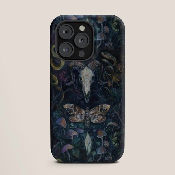 Dark Forest Animal Skull, Moth, Snakes and Mushrooms Tough Case for Apple iPhone, Polycarbonate and TPU