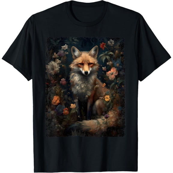 Dark Forest Cottagecore Floral Fox Aesthetic Art Women Girls T-Shirt Size S-5XL