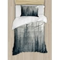 thumbnail image 1 of Dark Forest Duvet Cover Set, Gloomy Foggy Scene of Tall Pine Trees in National Park Colorado USA, Decorative 2 Piece Bedding Set with 1 Pillow Shams, Twin Size, Dark Slate Blue Dust, by Ambesonne, 1 of 1
