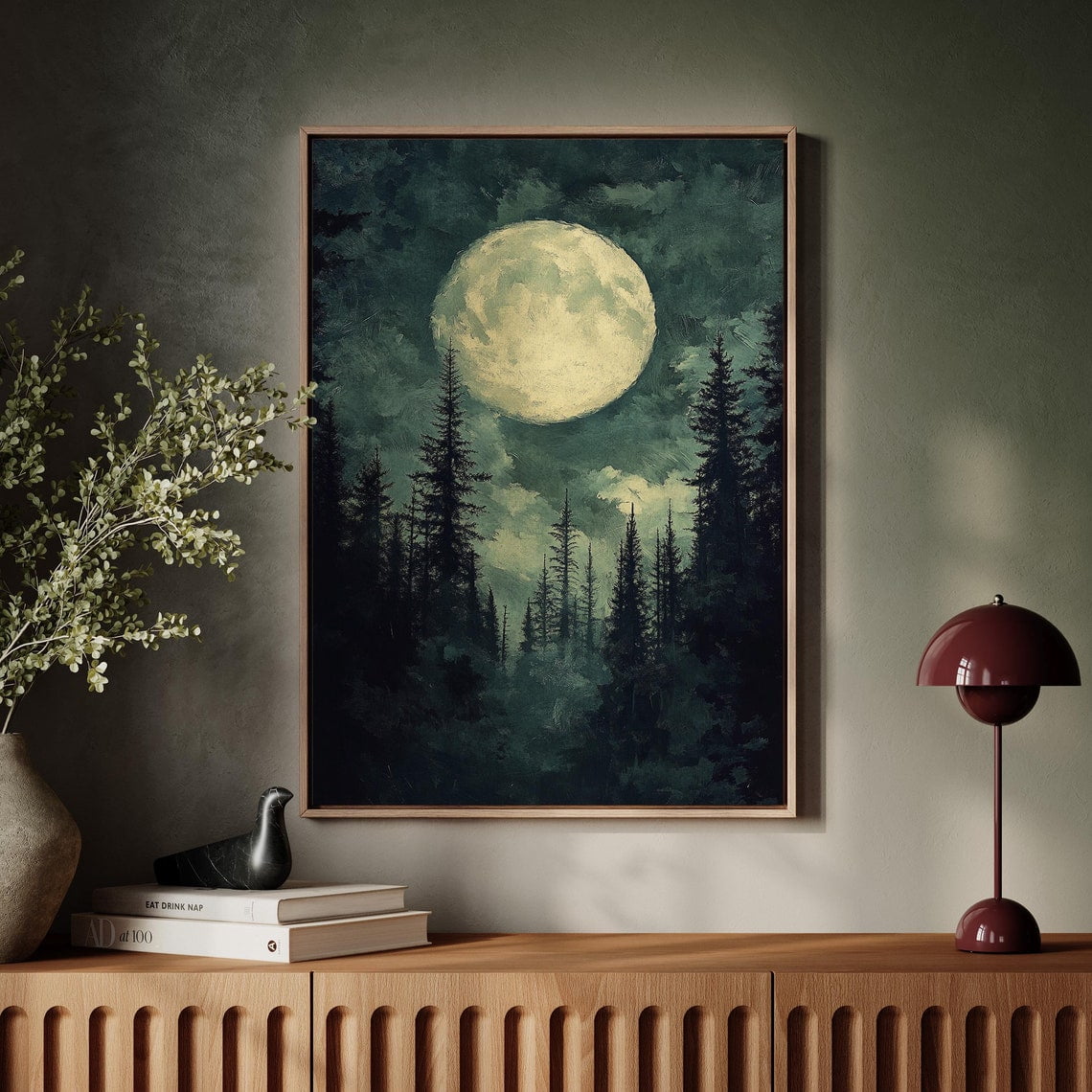 Dark Forest Moon Art Print – Mystical Night Sky Wall Decor, Celestial ...