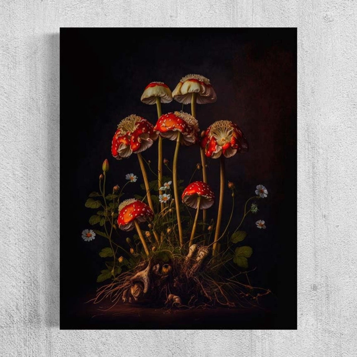 Dark Forest Mushroom Wall Art Print, Vintage Antique Moody Aesthetic ...