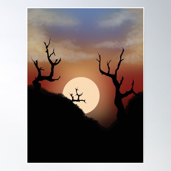 Dark Forest Sunset Poster Wall Art, Modern Wall Decor, 8x12 UNFRAMED