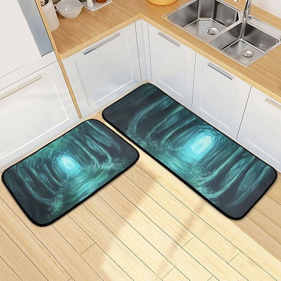 Dark Forest Trail Kitchen Mat Set of 2 Cushioned Non Slip Rugs for Bedroom Floor Runner Mats