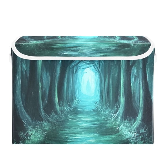 Dark Forest Trail Large Storage Bins with Linen Collapsible Lid Storage Box 16.7 x 12.6 x 11.8in