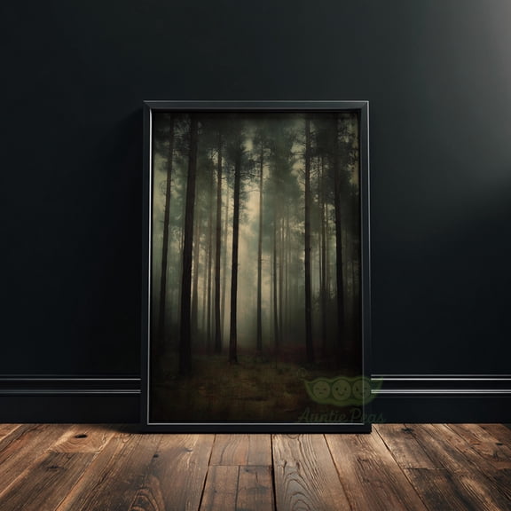 Dark Forest Wall Art, Moody Misty Woodland Landscape Print, Vintage Academia Nature Poster, Atmospheric Pine Trees, Gothic Nature Decor, Poster Only