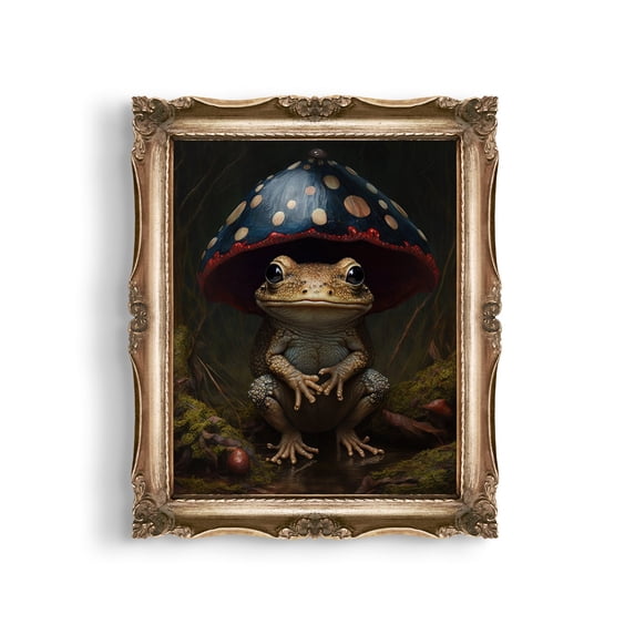 Dark Frog Mushroom Wall Art Print, Cottagecore, Goth, Goblincore ...