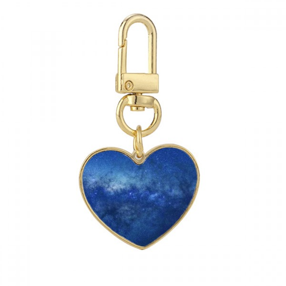 Dark Galaxy Blue Stars Clouds Gold Heart Keychain Metal Keyring Holder