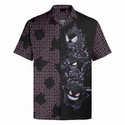 Dark Ghost Print Hawaiian Shirt for Men – Cool & Comfortable Tropical Style with Gengar Vibe, Unique Gift for Anime Fans, Button-Up Menswear for Casual Looks | 