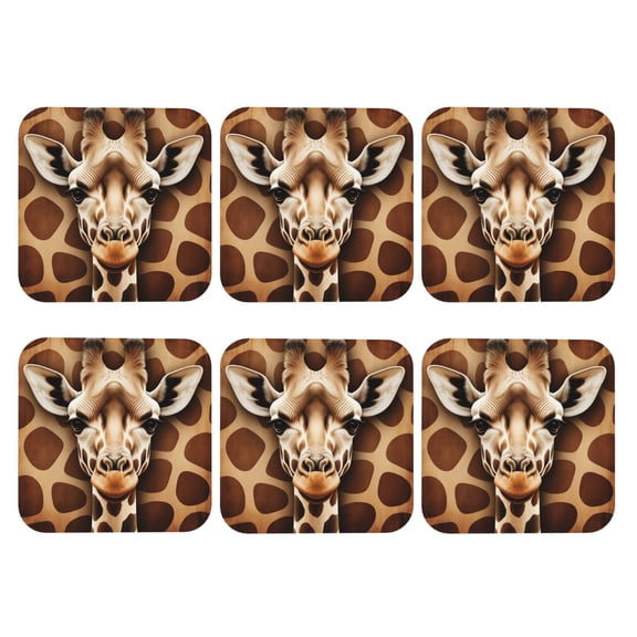 Dark Giraffe Print Leather Drink Coasters for Drinks (6 Pack) for Tabletop Protection Square