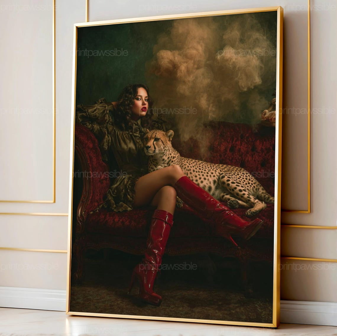 Red Foshon Dark Glam Fashion Wall Art Print, Red Boots Cheetah Decor - Walmart.com