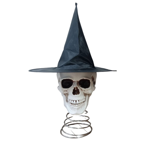 Dark Glam Gothic Velvet Witch Hat Tree Topper with Realistic Bone Skull & Adjustable LED Amber Light, Dual-Use Halloween Christmas Tree Top Ornament for 6–9FT Real & Artificial Trees