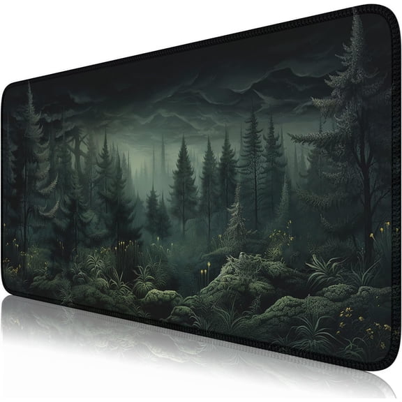 Dark Gloomy Forest Desk Mat Dark Green Aesthetic Mouse Pad XXL Large Gaming Mouse Mat for Office,Computer,Keyboard,Laptop and Home Desk Pad 31.5 X 15.7inch
